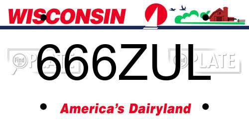666ZUL Wisconsin License Plate