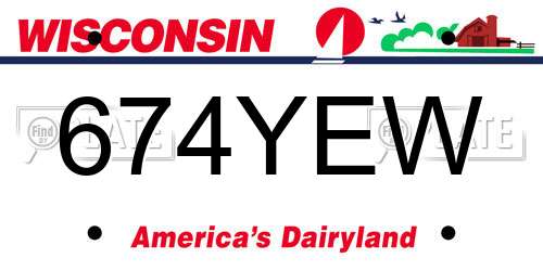674YEW Wisconsin License Plate