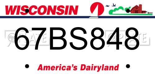 67BS848 Wisconsin License Plate
