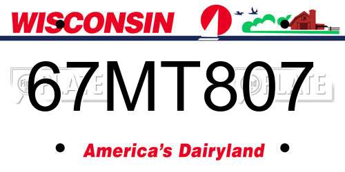 67MT807 Wisconsin License Plate