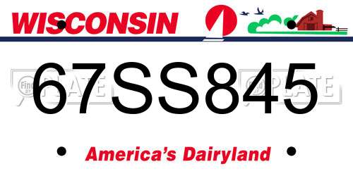67SS845 Wisconsin License Plate