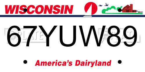 67YUW89 Wisconsin License Plate