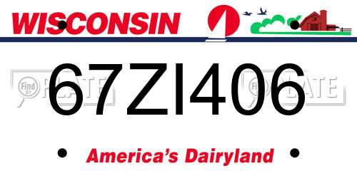 67ZI406 Wisconsin License Plate