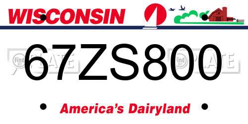 67ZS800 Wisconsin License Plate