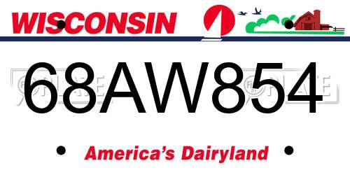 68AW854 Wisconsin License Plate