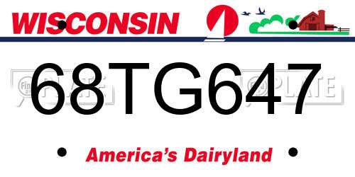 68TG647 Wisconsin License Plate