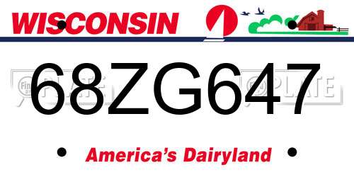 68ZG647 Wisconsin License Plate
