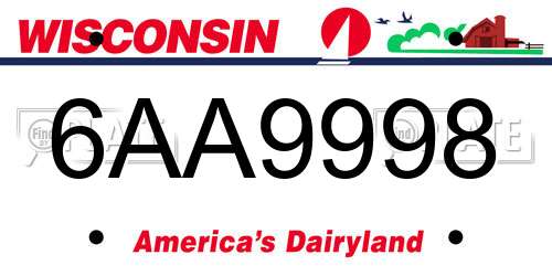 6AA9998 Wisconsin License Plate