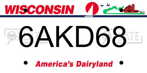 6AKD68 Wisconsin License Plate