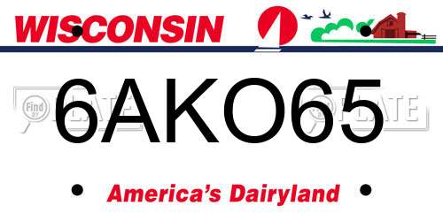 6AKO65 Wisconsin License Plate