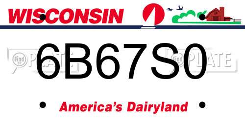 6B67S0 Wisconsin License Plate