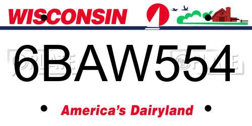 6BAW554 Wisconsin License Plate