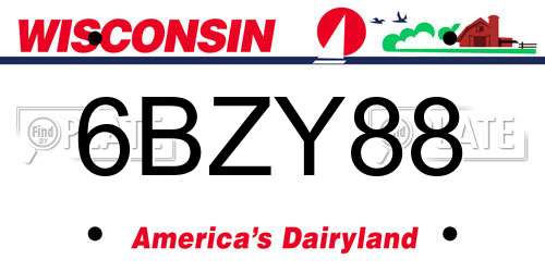 6BZY88 Wisconsin License Plate