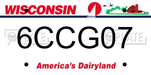 6CCG07 Wisconsin License Plate