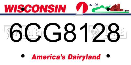 6CG8128 Wisconsin License Plate