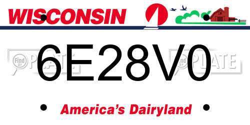 6E28V0 Wisconsin License Plate