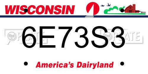 6E73S3 Wisconsin License Plate