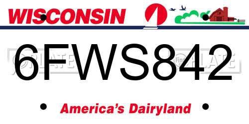 6FWS842 Wisconsin License Plate