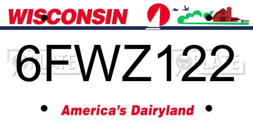 6FWZ122 Wisconsin License Plate