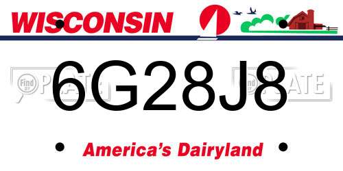 6G28J8 Wisconsin License Plate