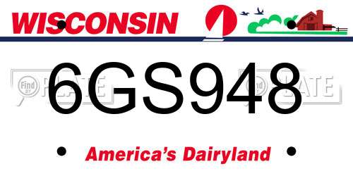 6GS948 Wisconsin License Plate