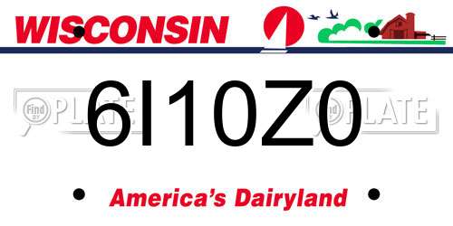 6I10Z0 Wisconsin License Plate
