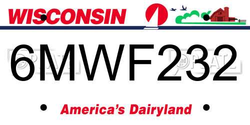 6MWF232 Wisconsin License Plate
