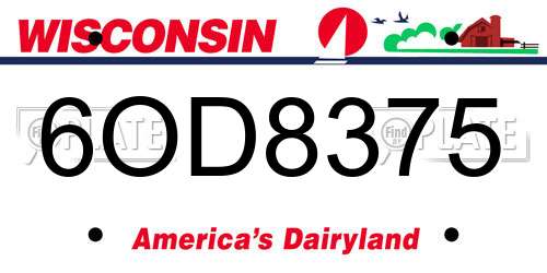 6OD8375 Wisconsin License Plate