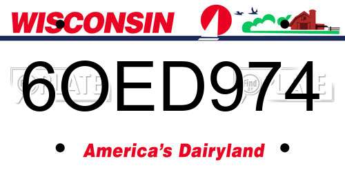 6OED974 Wisconsin License Plate