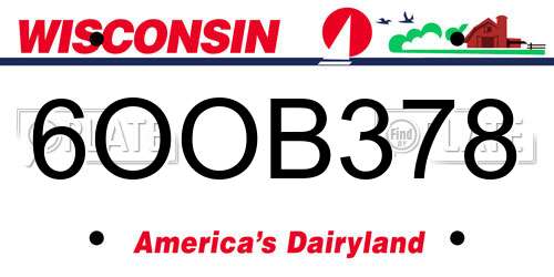6OOB378 Wisconsin License Plate