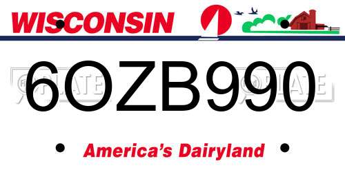6OZB990 Wisconsin License Plate