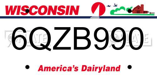 6QZB990 Wisconsin License Plate