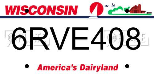 6RVE408 Wisconsin License Plate