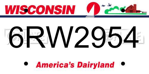 6RW2954 Wisconsin License Plate