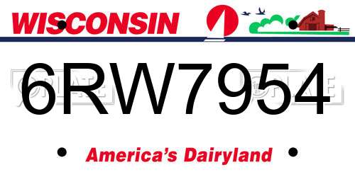 6RW7954 Wisconsin License Plate