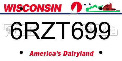 6RZT699 Wisconsin License Plate
