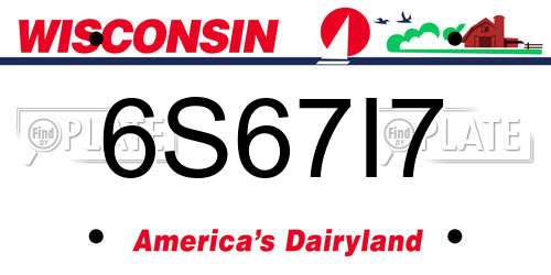 6S67I7 Wisconsin License Plate