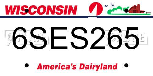 6SES265 Wisconsin License Plate