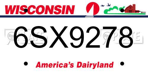 6SX9278 Wisconsin License Plate