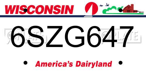 6SZG647 Wisconsin License Plate