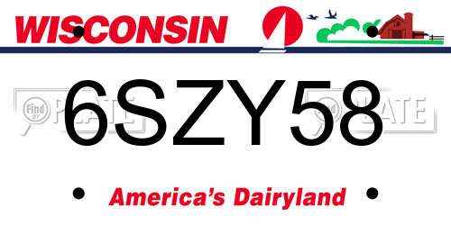 6SZY58 Wisconsin License Plate