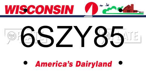 6SZY85 Wisconsin License Plate