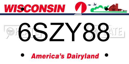 6SZY88 Wisconsin License Plate