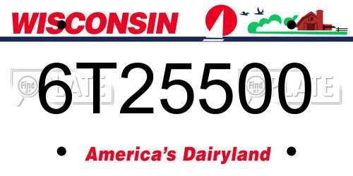6T25500 Wisconsin License Plate