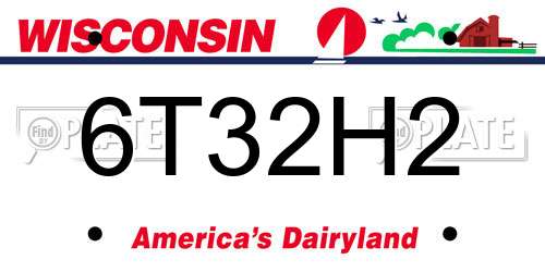 6T32H2 Wisconsin License Plate