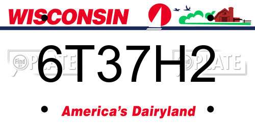 6T37H2 Wisconsin License Plate