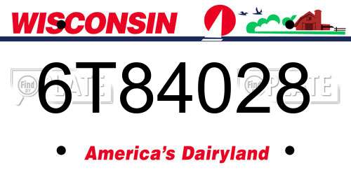 6T84028 Wisconsin License Plate