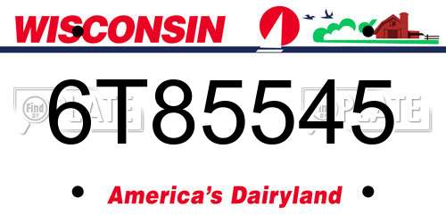 6T85545 Wisconsin License Plate