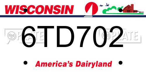 6TD702 Wisconsin License Plate