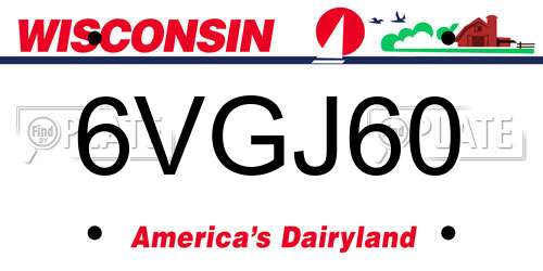 6VGJ60 Wisconsin License Plate